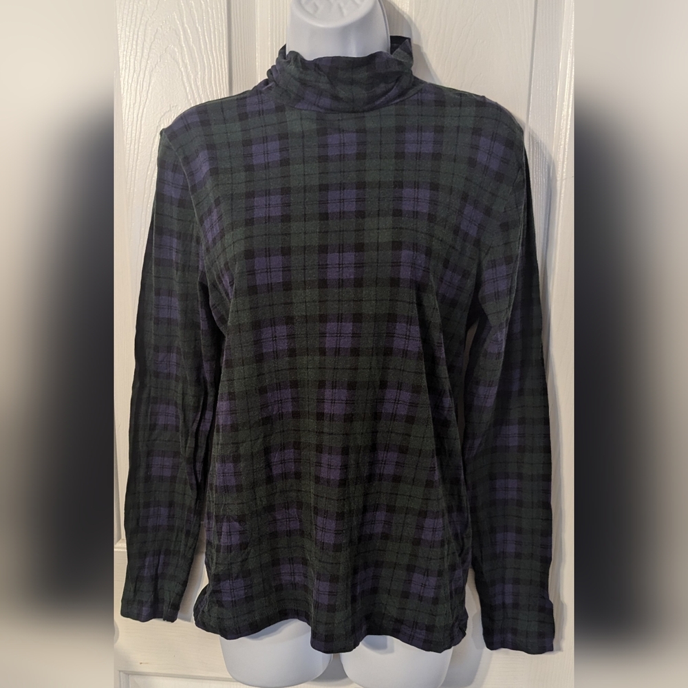 J crew Green and blue plaid turtleneck Sz: M